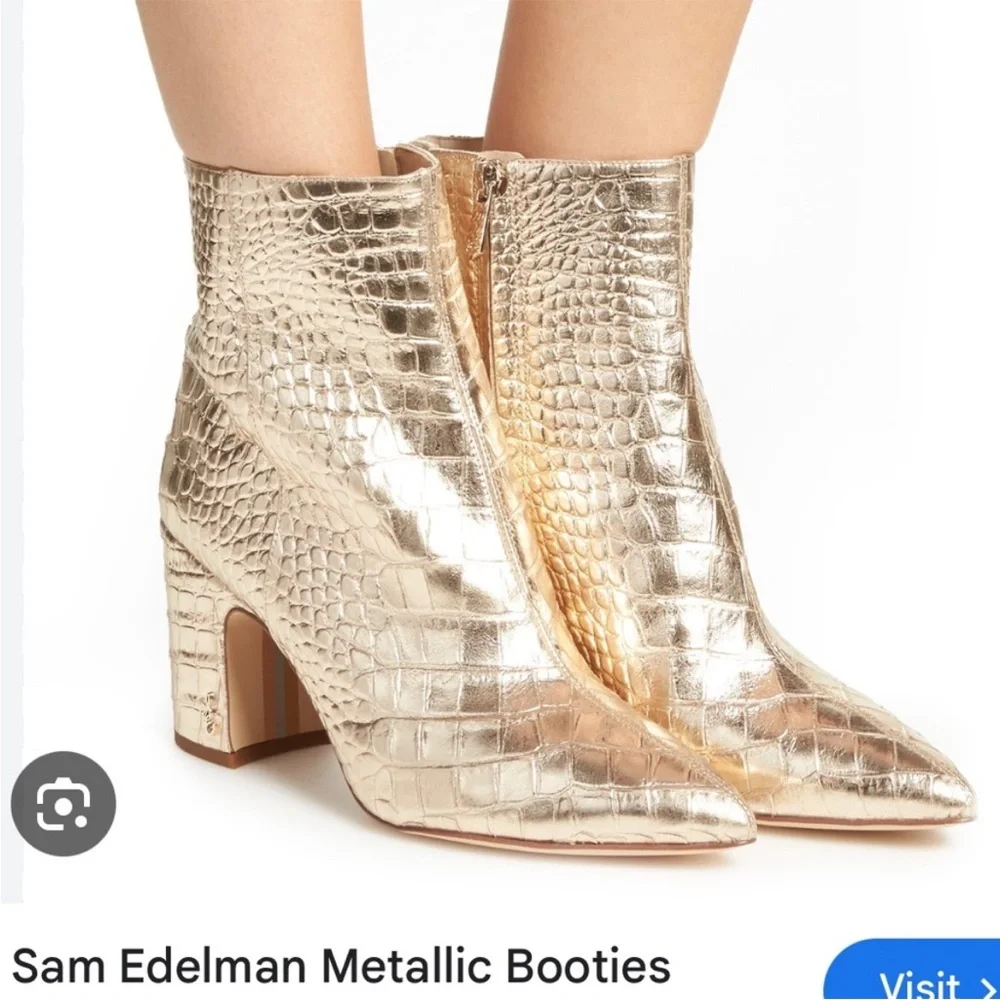 Sam Edelman Croc-Embossed Gold Booties - Picture 1 of 4